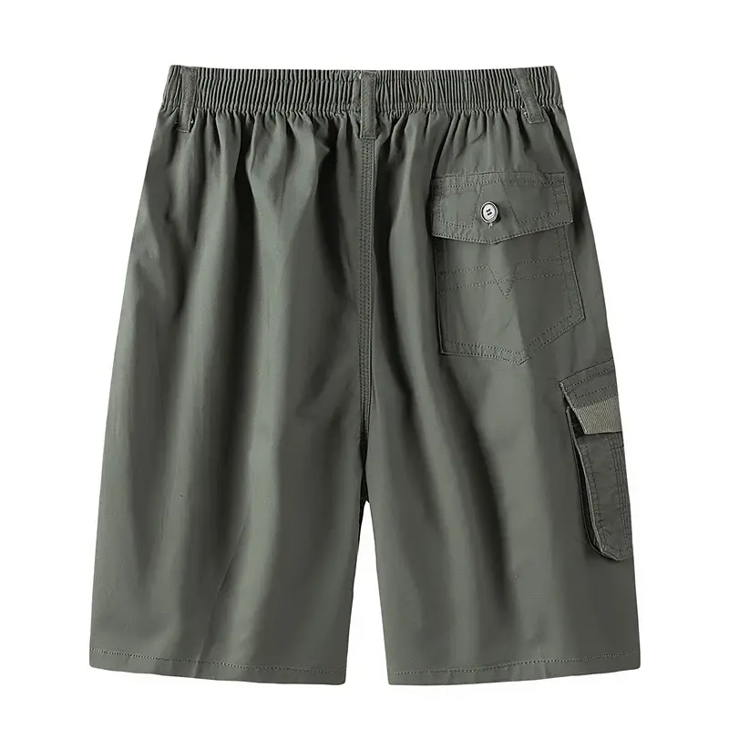 Men's Elastic Waist Cargo Shorts Olive Kameel - Image 5