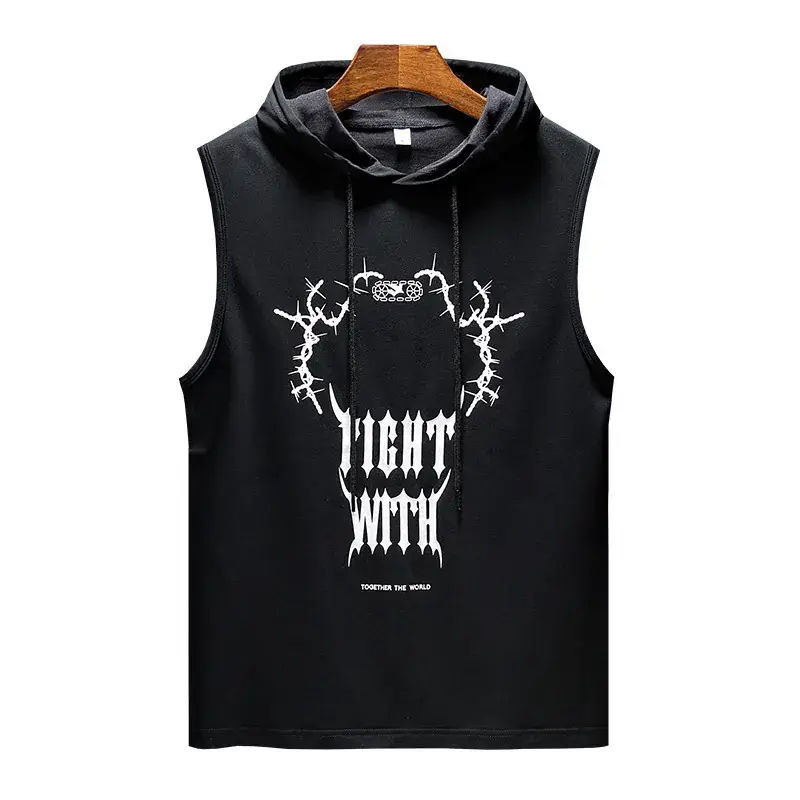 Men's 2025 Pure Cotton Hooded Vest White Green Print