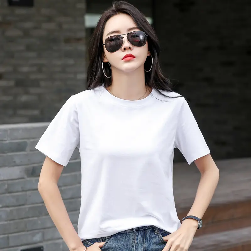 Women 95Cotton Round Neck T-Shirt Purple Loose Summer - Image 3