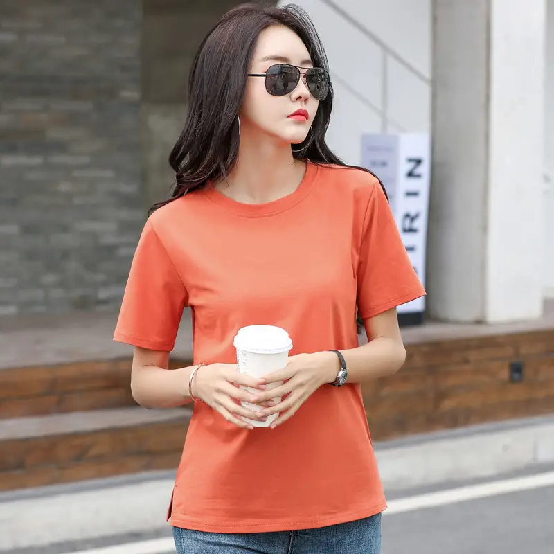 Women 95Cotton Round Neck T-Shirt Purple Loose Summer - Image 4
