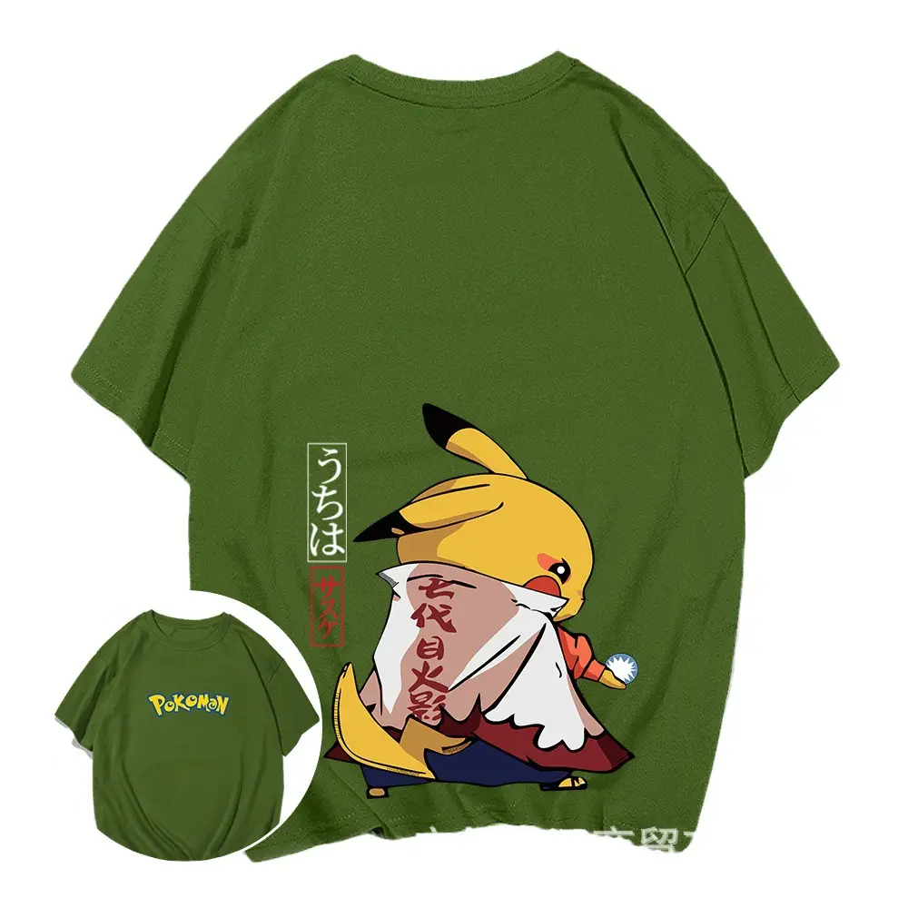 Pikachu Anime T-Shirt Black Short Sleeve Men Women - Image 10