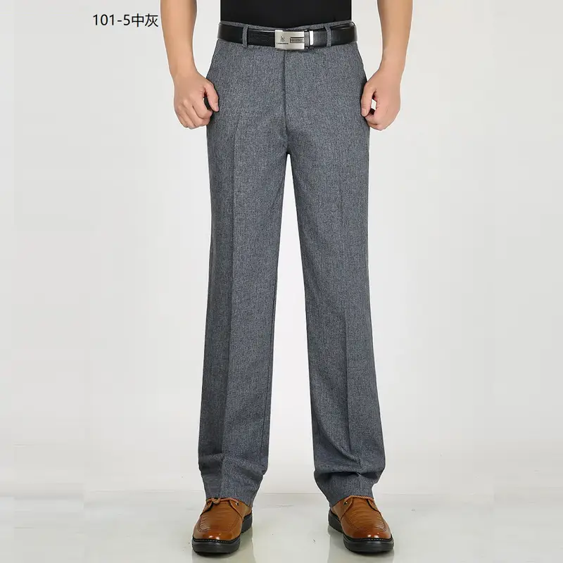 Men Black Thin Casual Pants Middle Aged Business Casual Long Pants - Image 3