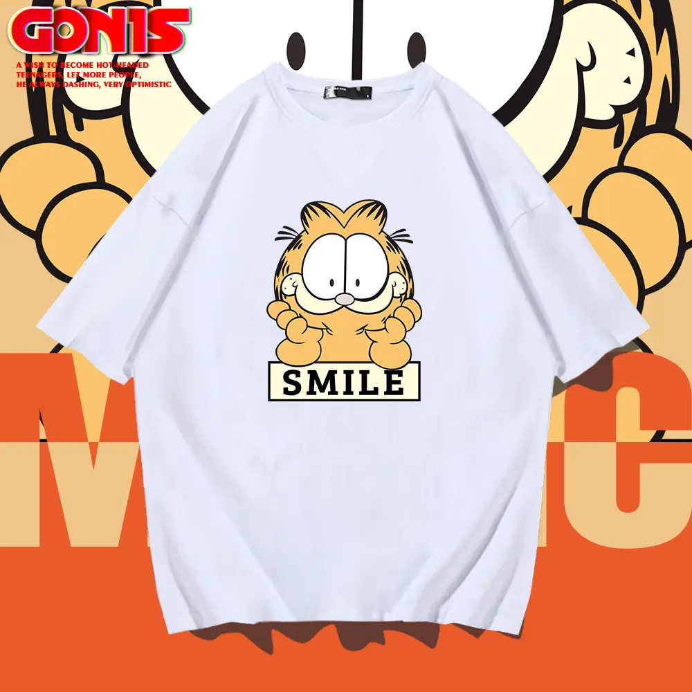 Men Garfield Smile Red T-Shirt Large Loose Cotton - Image 7