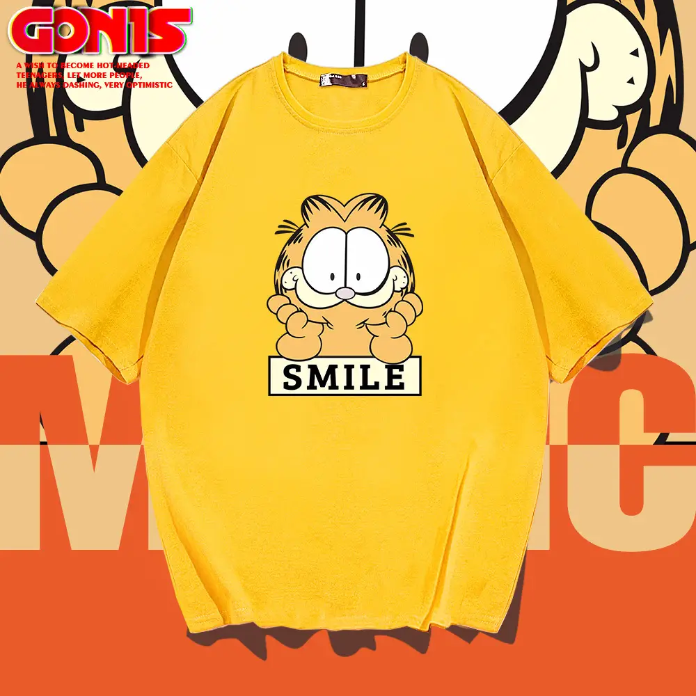 Men Garfield Smile Red T-Shirt Large Loose Cotton - Image 8