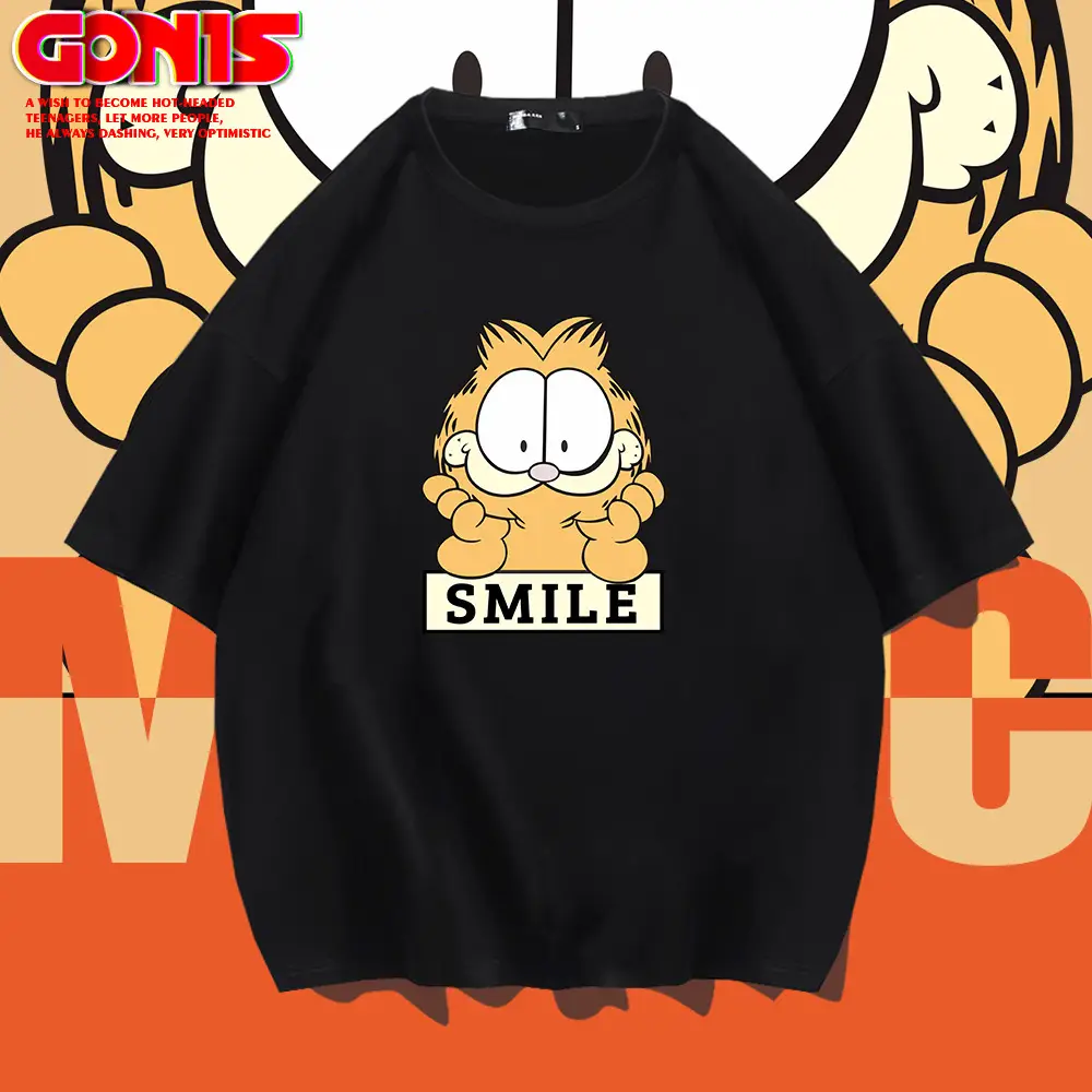 Men Garfield Smile Red T-Shirt Large Loose Cotton - Image 9