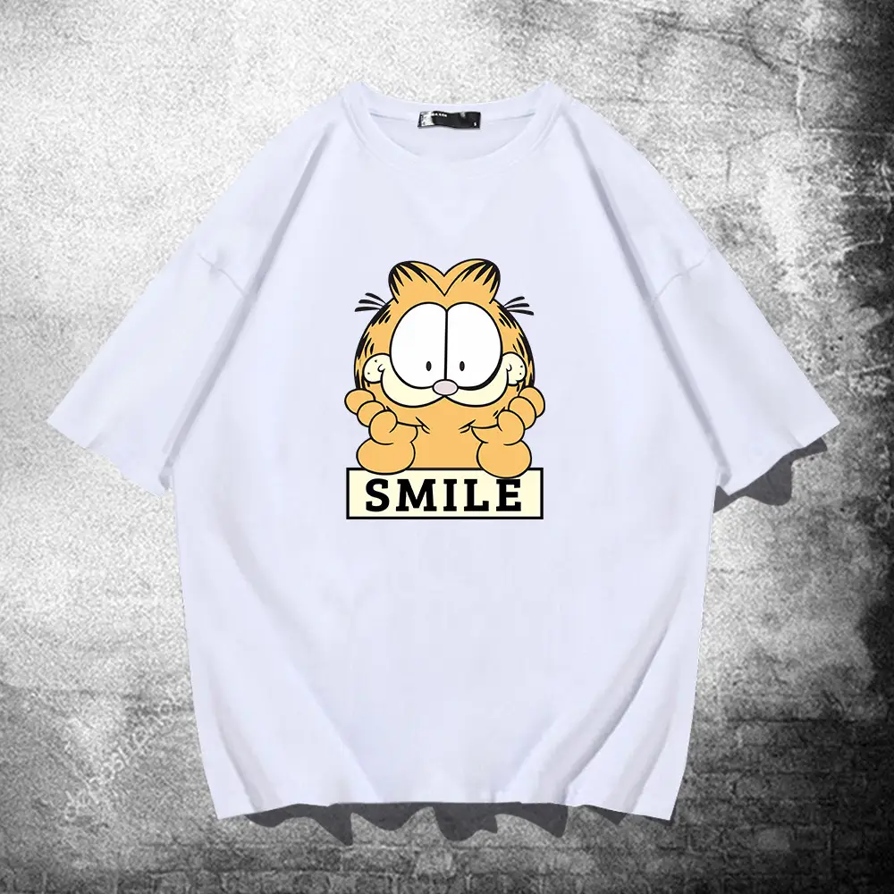 Men Garfield Smile Red T-Shirt Large Loose Cotton - Image 2