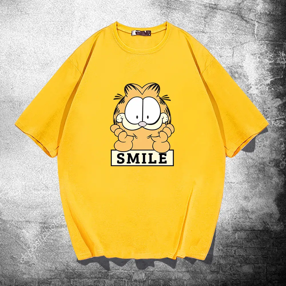 Men Garfield Smile Red T-Shirt Large Loose Cotton - Image 3