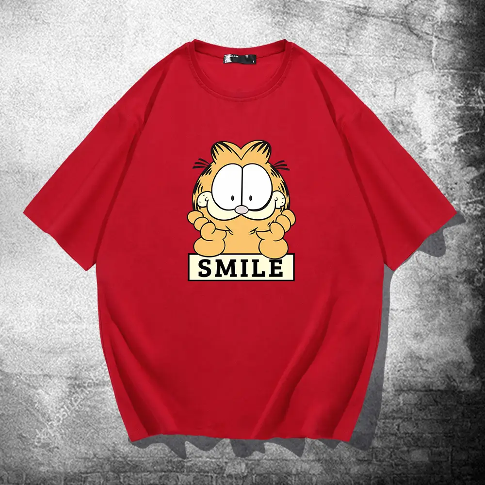 Men Garfield Smile Red T-Shirt Large Loose Cotton - Image 4