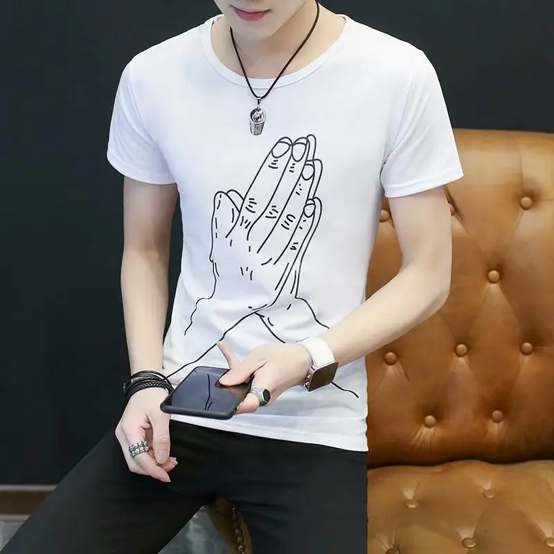 Men Printed White T-Shirt with Hand Design Summer Wear - Image 28