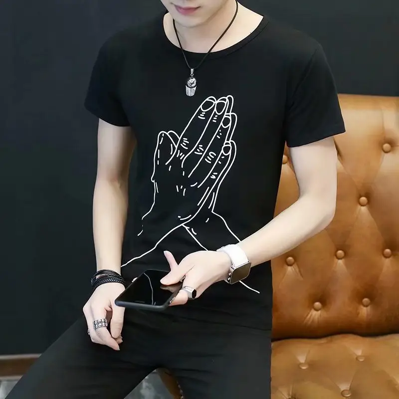 Men Printed White T-Shirt with Hand Design Summer Wear - Image 11