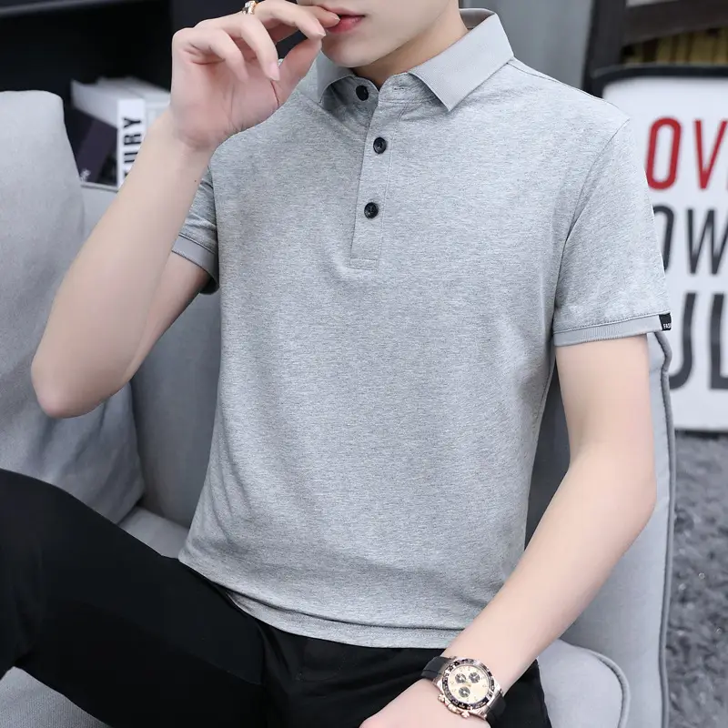 Men's White Polo T-Shirt with Button Collar - Image 6