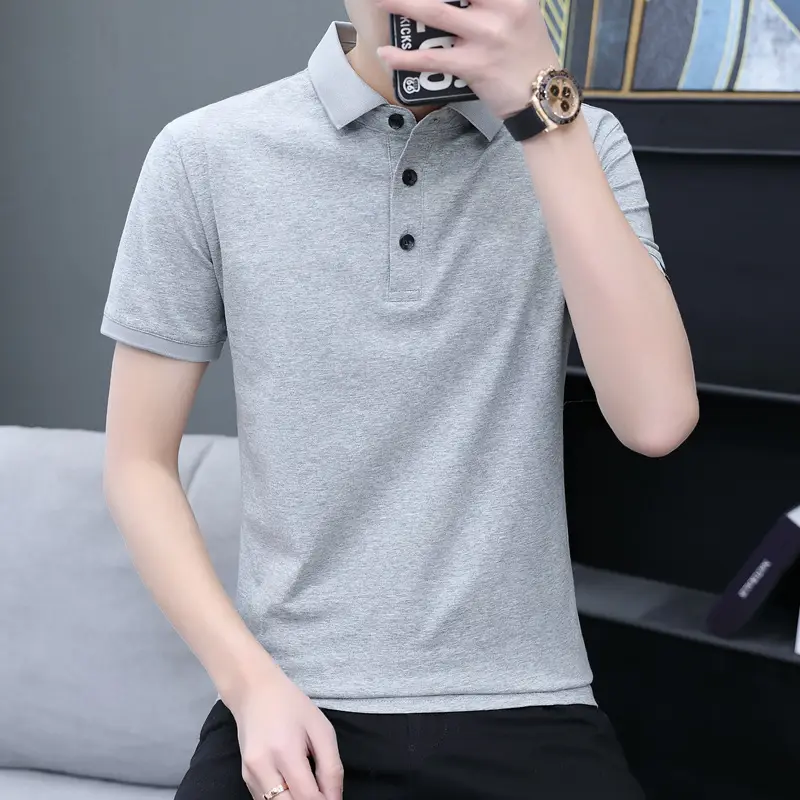 Men's White Polo T-Shirt with Button Collar - Image 8