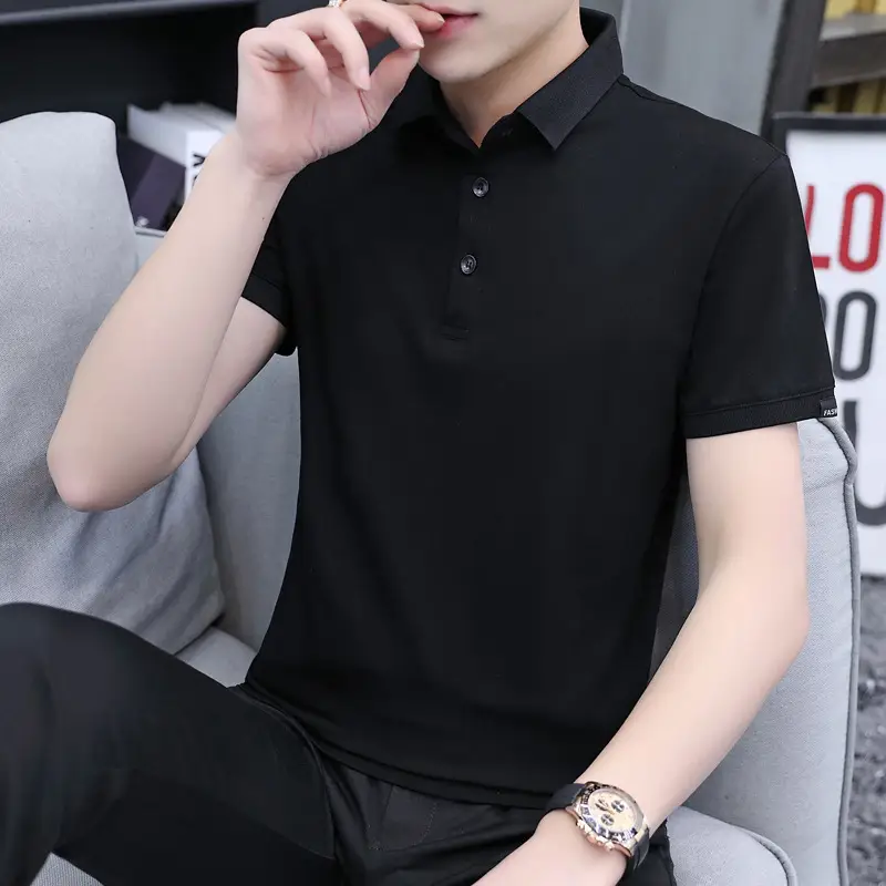 Men's White Polo T-Shirt with Button Collar - Image 2