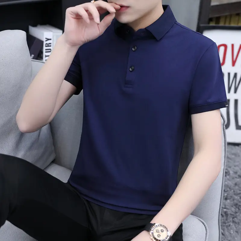 Men's White Polo T-Shirt with Button Collar - Image 4