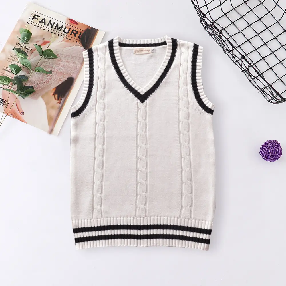 Black V-Neck Twist Color Vest for Men Women Knitwear - Image 7