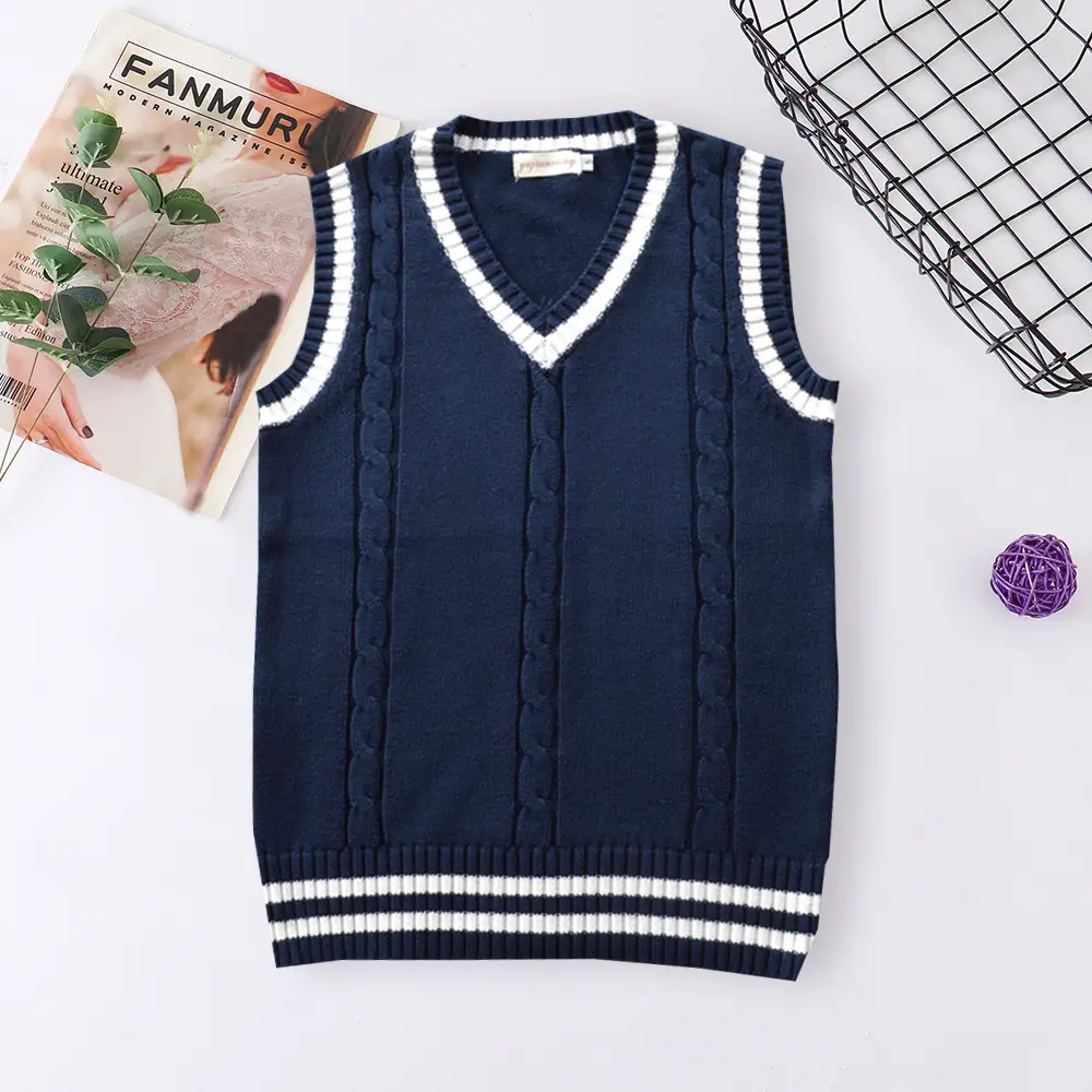 Black V-Neck Twist Color Vest for Men Women Knitwear - Image 3