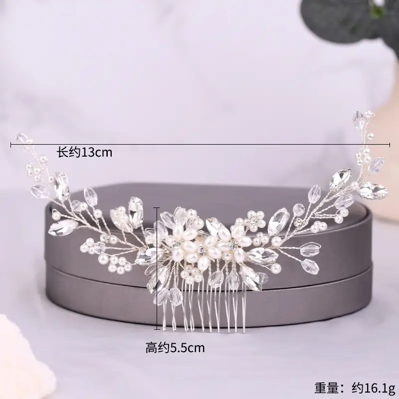 Pearl Flower Hair Comb with Silver Plated Design
