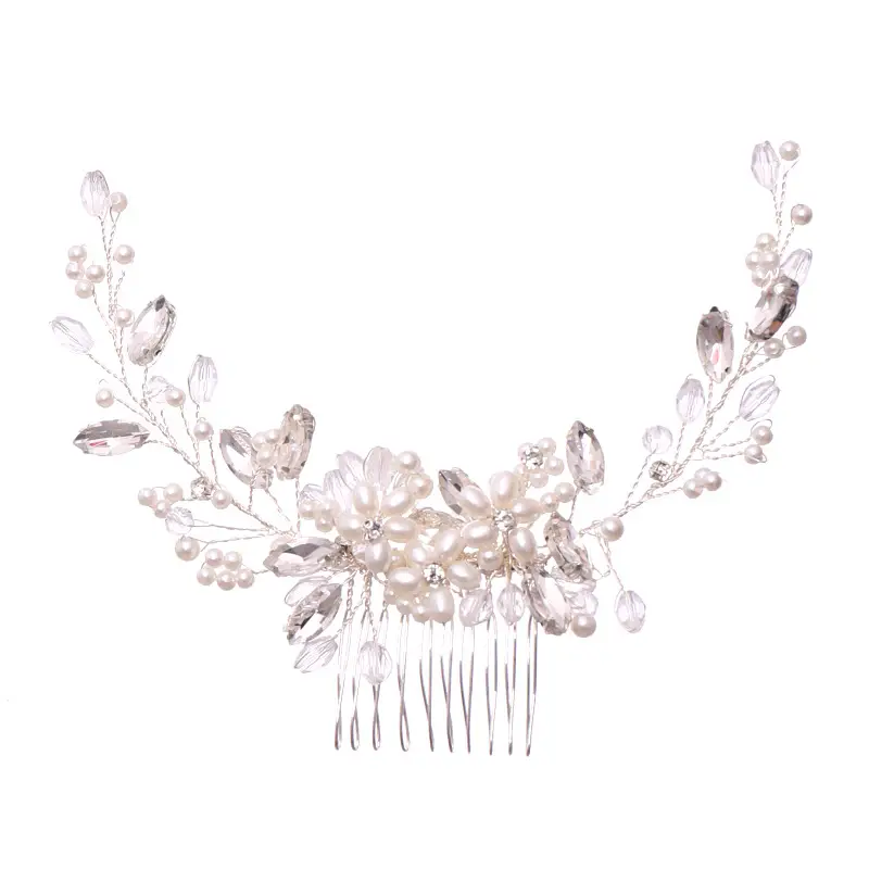 Pearl Flower Hair Comb with Silver Plated Design