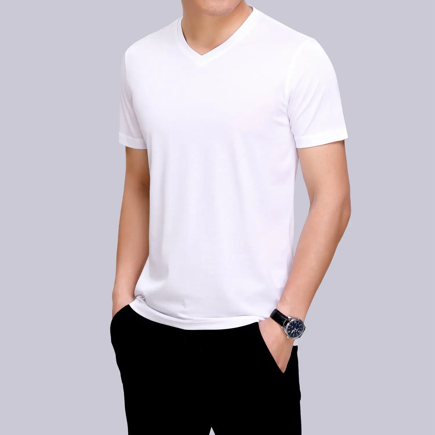 Men 2023 V Neck White T-Shirt - Image 2
