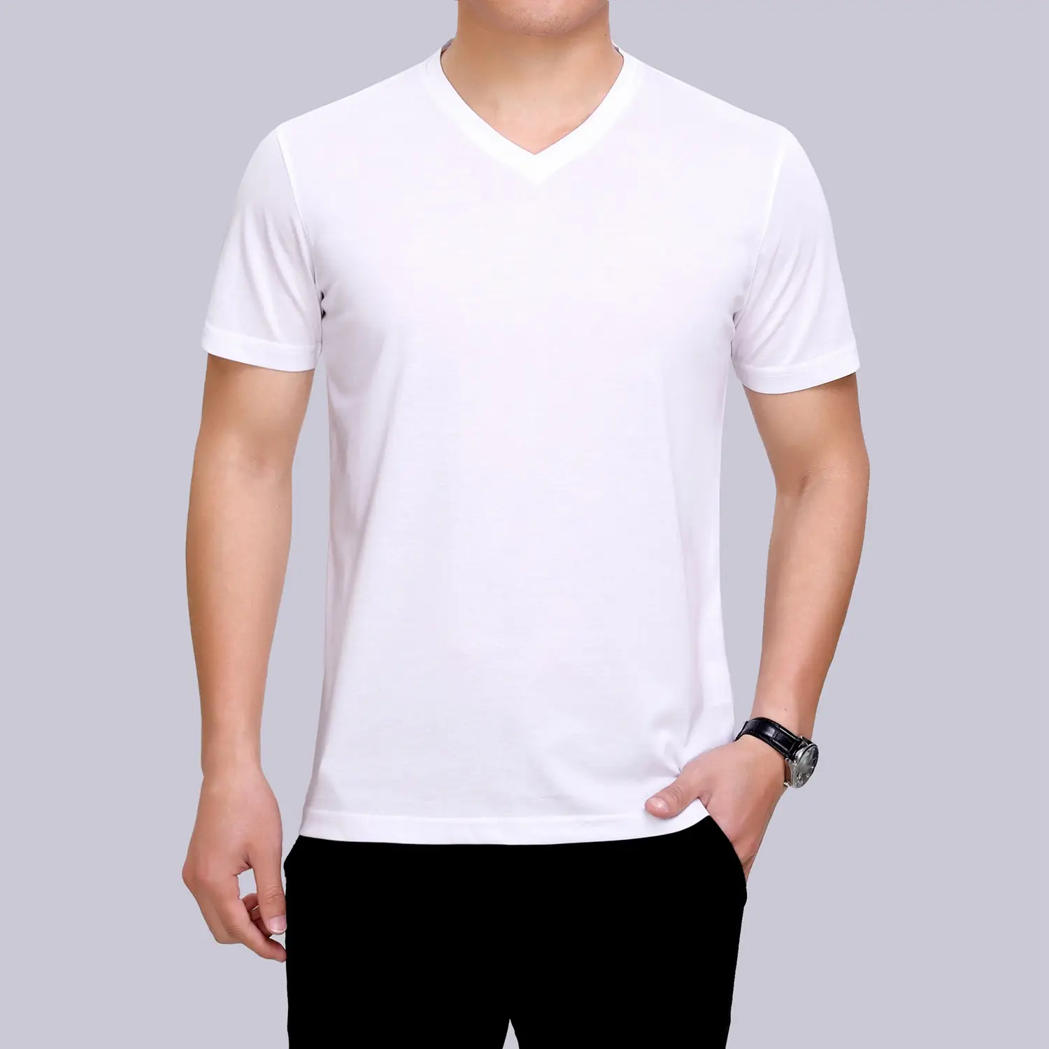 Men 2023 V Neck White T-Shirt - Image 3