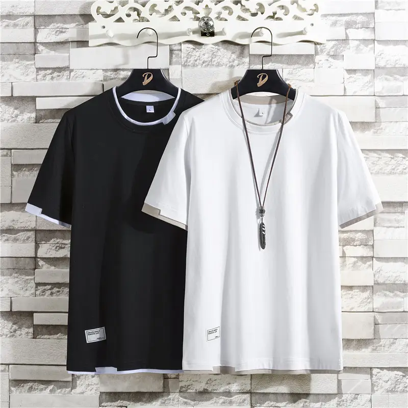 Men's Pure Cotton Loose Fit T-Shirt Black White Summer Style