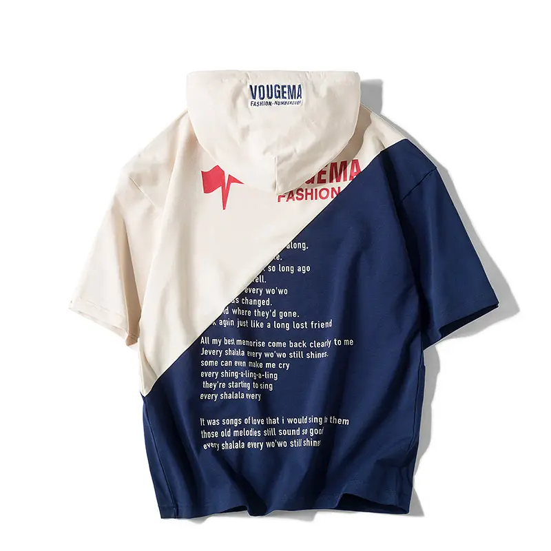 Men's Yellow Black Hooded T-Shirt Short Sleeve Casual Wear - Image 5
