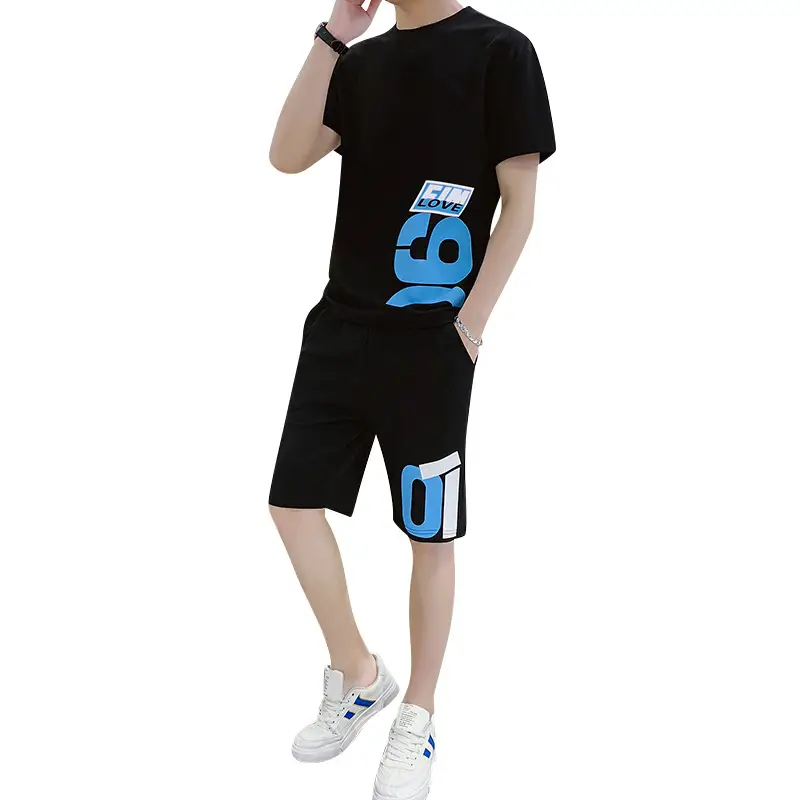 Men Red Graphic Shorts Set Summer Sportswear