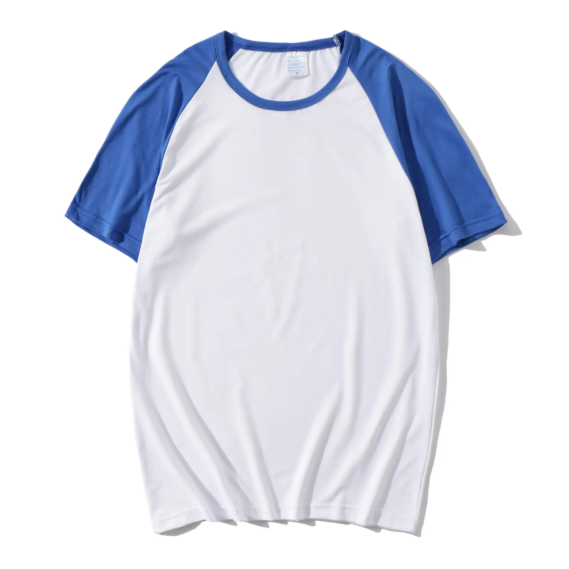 Men Women Raglan T-Shirt White Blue Contrast