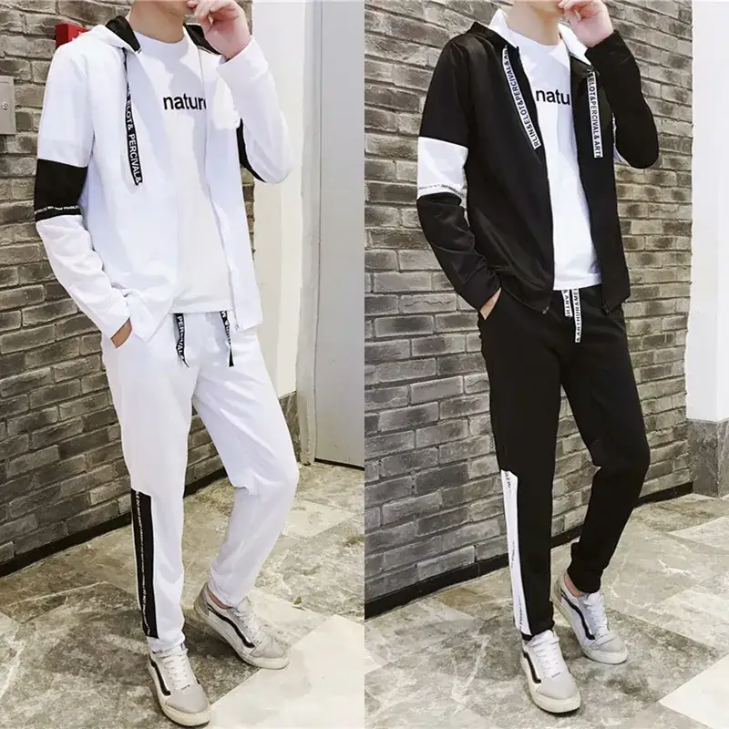 Men White Black Hooded Track Suit 2020 - Image 8