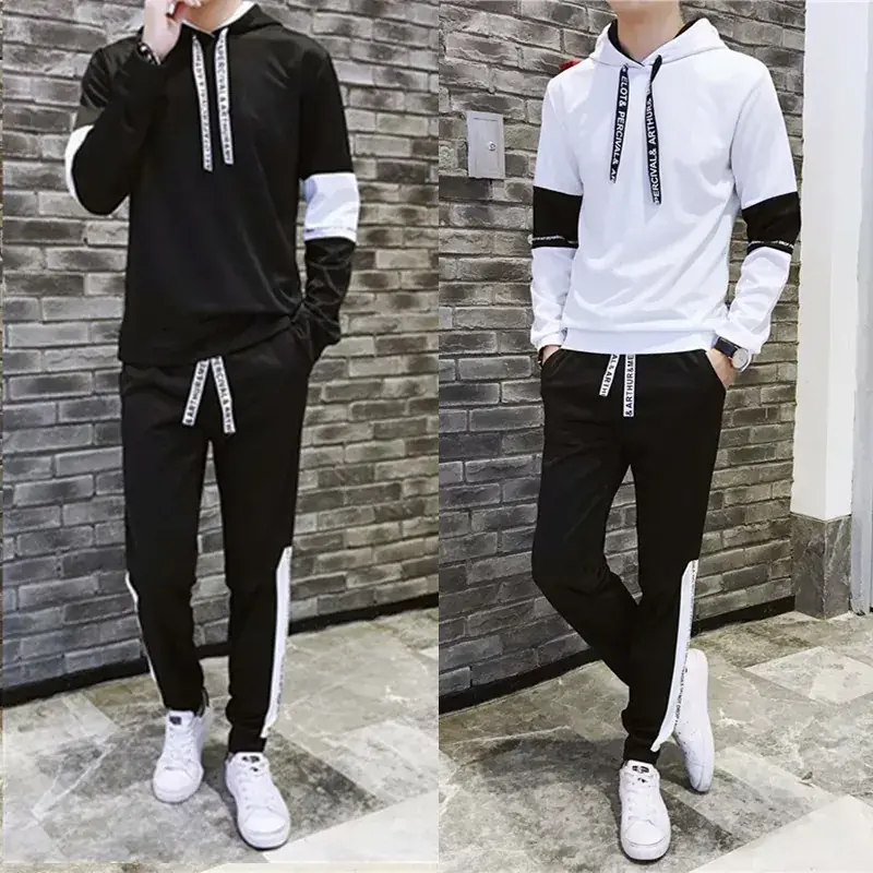 Men White Black Hooded Track Suit 2020 - Image 10