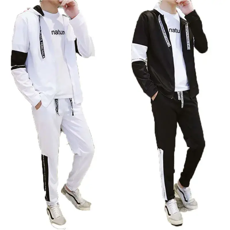 Men White Black Hooded Track Suit 2020 - Image 11