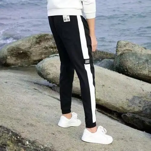 Men Korean Style Ankle Pants Black White Track Pants - Image 6