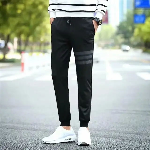 Men Korean Style Ankle Pants Black White Track Pants - Image 8