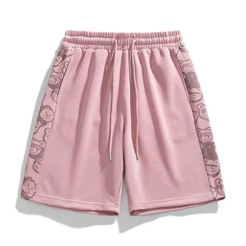 Men Black Korean Style Cotton Shorts with Cat Print - Image 2