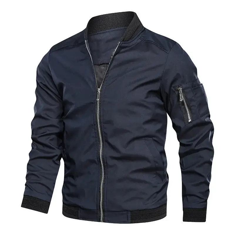 Men's Blue Bomber Jacket Spring Autumn Casual Coat - Image 2