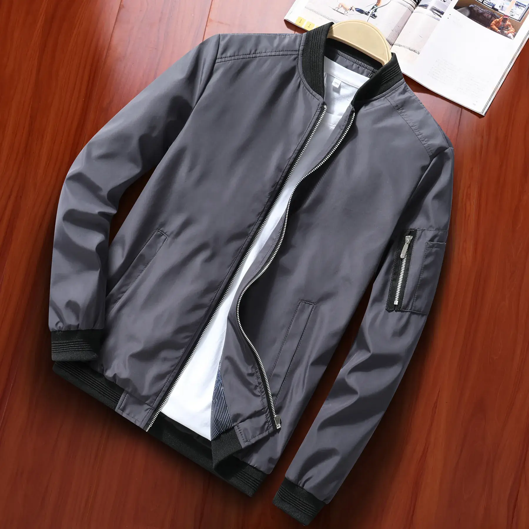 Men's Blue Bomber Jacket Spring Autumn Casual Coat - Image 8