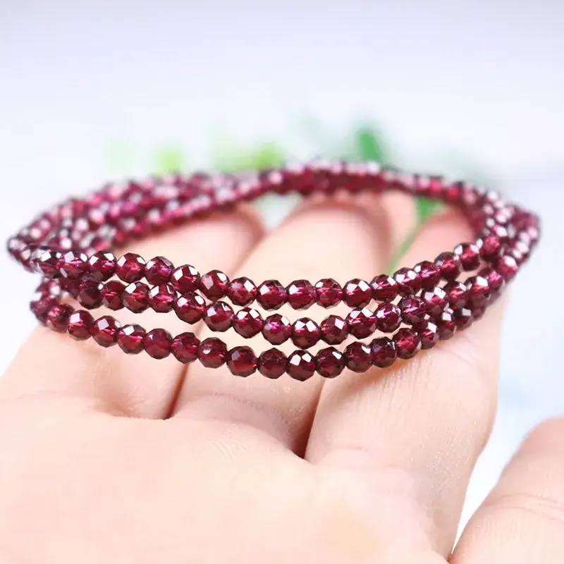 Natural Wine Red Cut Garnet Three-Ring Bracelet - Image 2