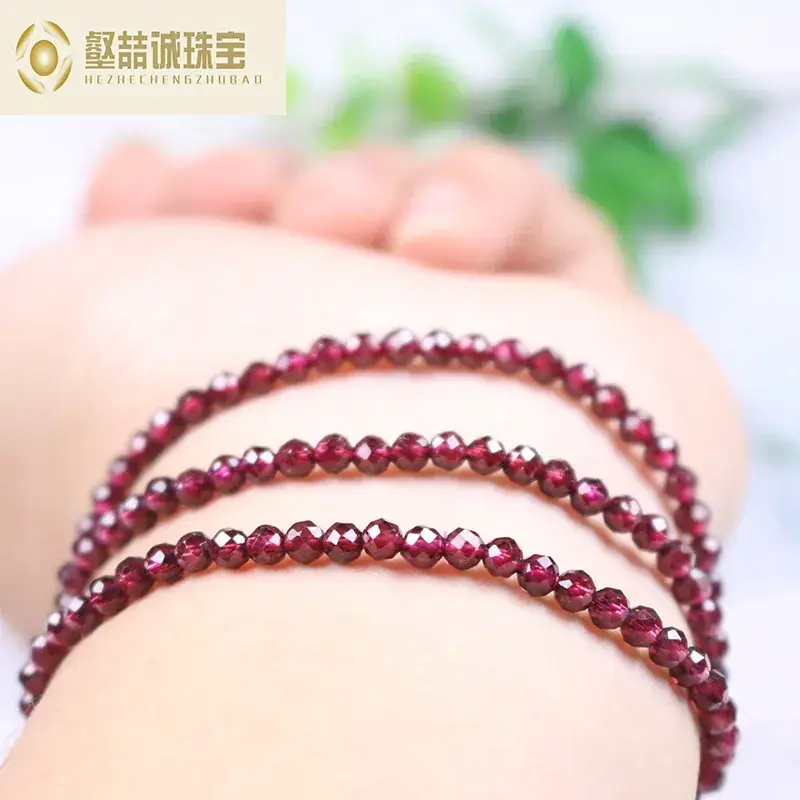 Natural Wine Red Cut Garnet Three-Ring Bracelet - Image 3