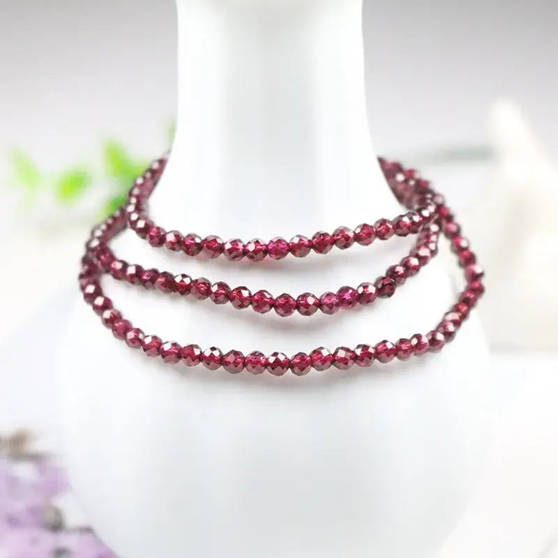 Natural Wine Red Cut Garnet Three-Ring Bracelet - Image 4