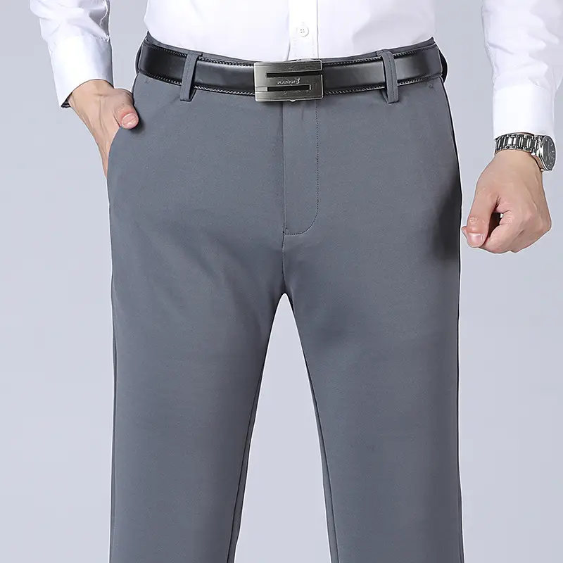 Men Black Straight Leg Pants Stretchy Wrinkle Free - Image 2