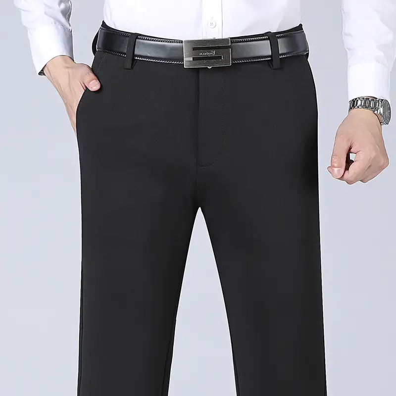 Men Black Straight Leg Pants Stretchy Wrinkle Free - Image 3