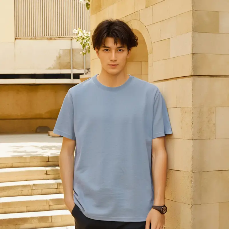 Men Cotton Crewneck T-Shirt Purple 250g — feature 10