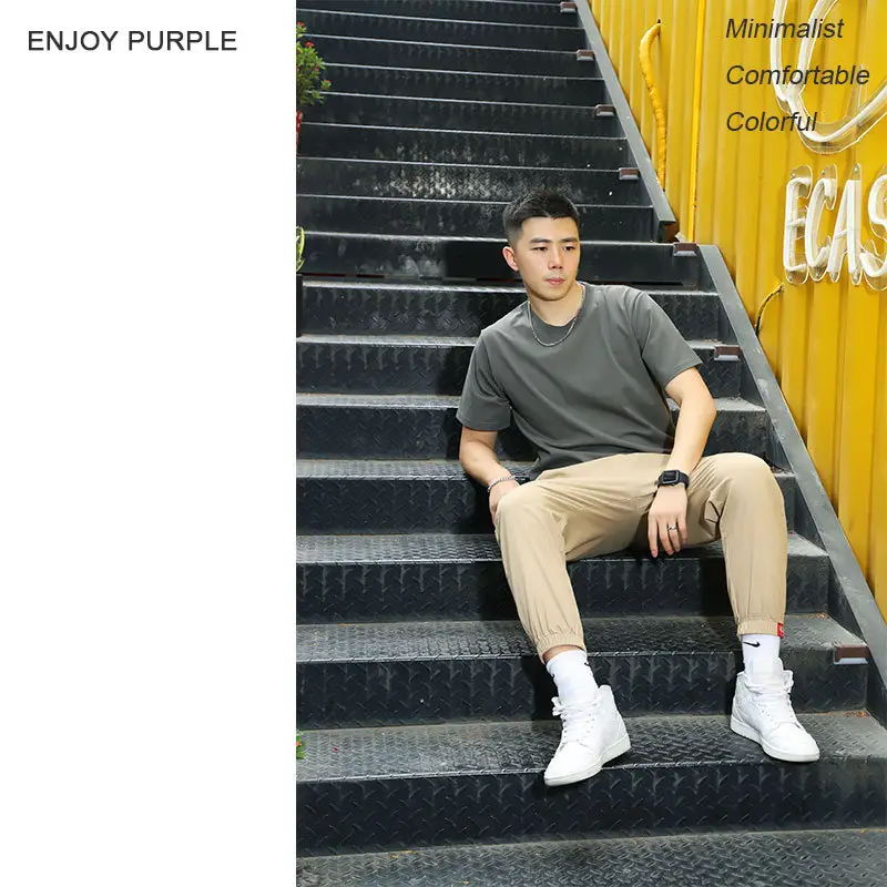 Men Cotton Crewneck T-Shirt Purple 250g — feature 11
