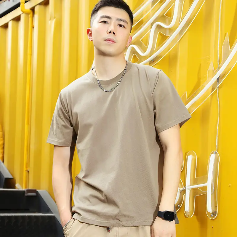 Men Cotton Crewneck T-Shirt Purple 250g — feature 6
