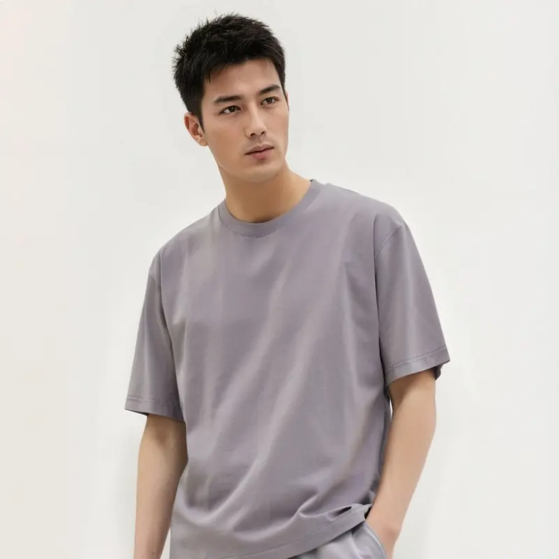 Men Cotton Crewneck T-Shirt Purple 250g — feature 9