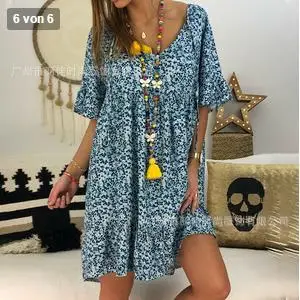 2022 Summer Purple Floral Round Neck Ruffled Dress - Image 7
