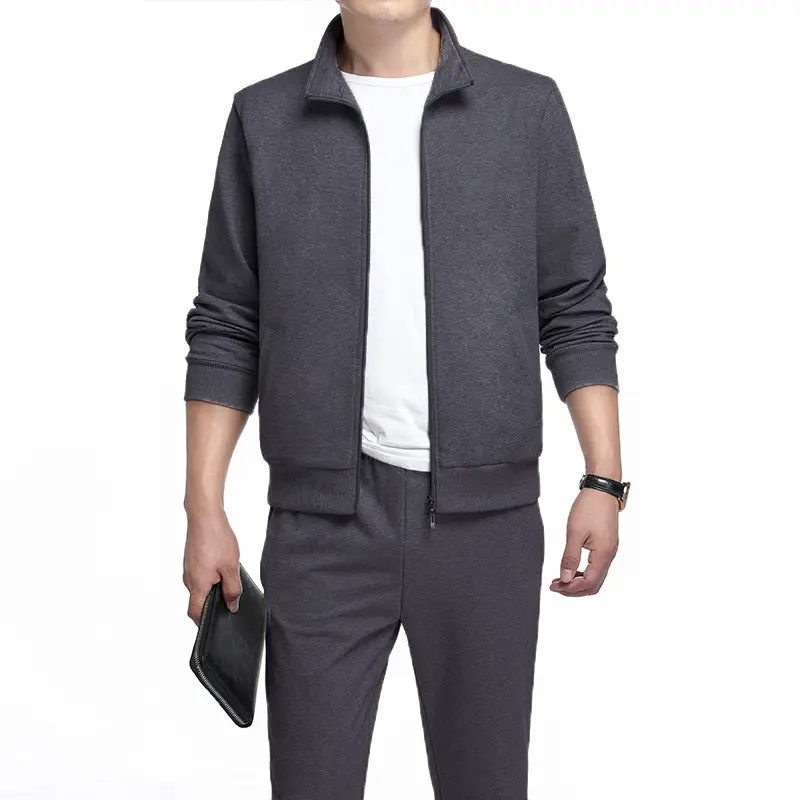 Men Grey Zipper Suit Plus Size Spring Autumn - Image 3