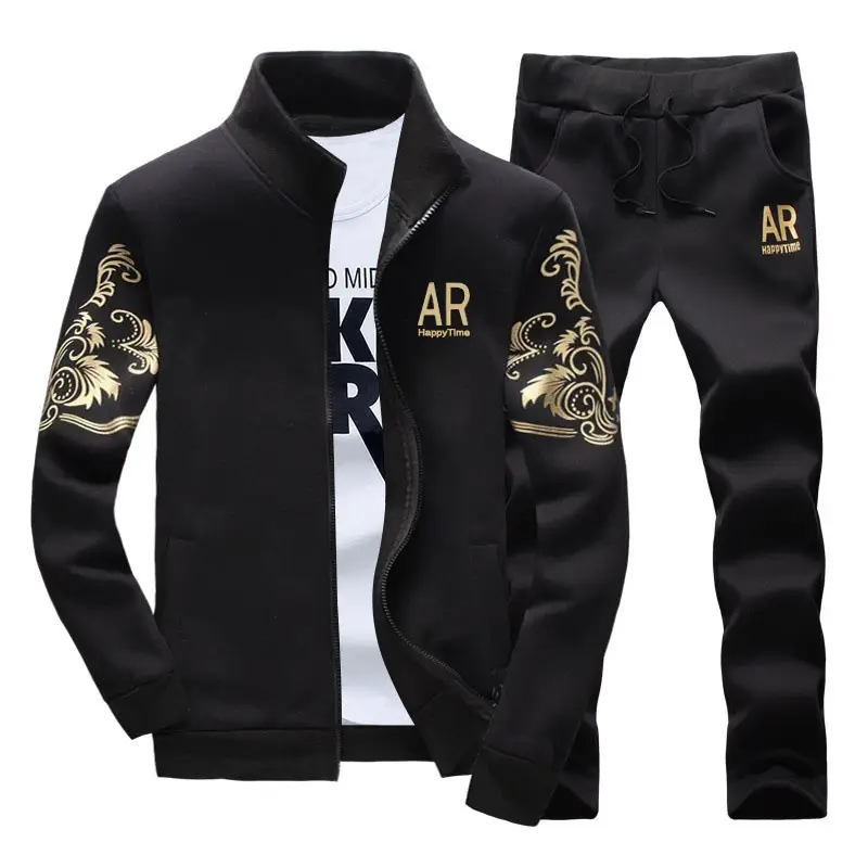 Men Black AR Graphic Sweatpants Set Slim Fit 2026 - Image 2