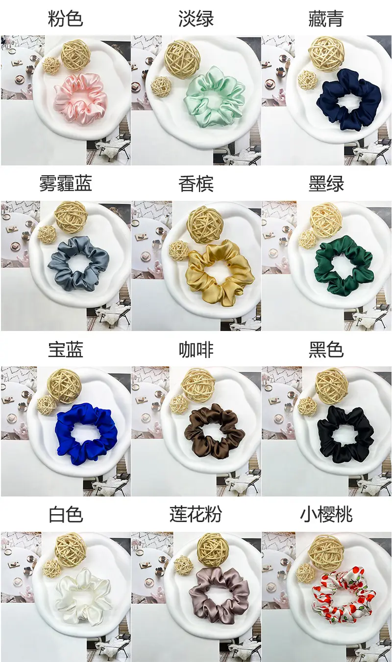 Silk Hair Ring 3.5cm Wide Color Silk Intestinal Ring Mulberry Silk Satin French Vintage Hair Rope Hair Band — feature 6