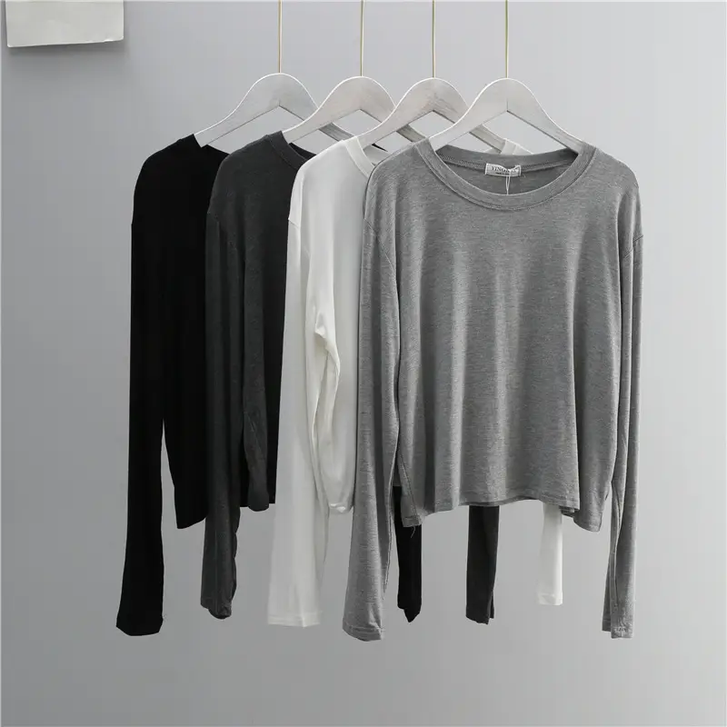 Women Grey Long Sleeve T-Shirt Loose Fit - Image 5
